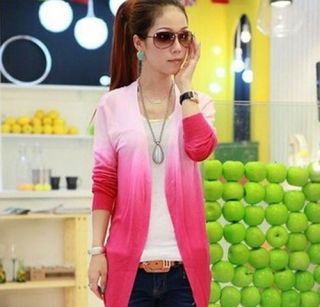 Women's Gradient Color Irregular Hem Long Sleeve Cardigan Tops Sweaters 2371D