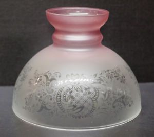 10" Etch French Vianne Glass Student Lamp Shade Red Top
