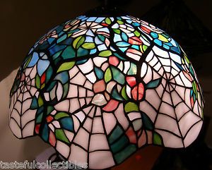 Tiffany Reproduction Stained Glass Lamp Shade Cobweb Spider Web 19 5 " Wide