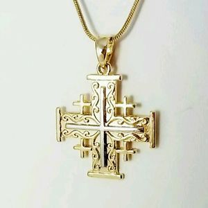 Jerusalem Cross Pendant Holy Land Israel Gold and Silver Plated