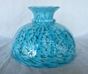 Antique 10” Blue and White Striped Opalescent Spatter Glass Lamp Shade