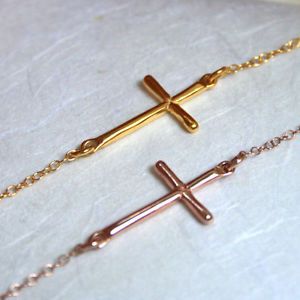 Sideways Cross Necklace Sterling Silver Yellow Gold Plated Off Center 002