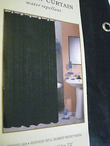 Solid Black Fabric Shower Curtain or Liner Grommets New
