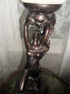 Art Deco Bronze Bida Statue Naked Nude Lady Scarf Glass Shade Table Lamp Light