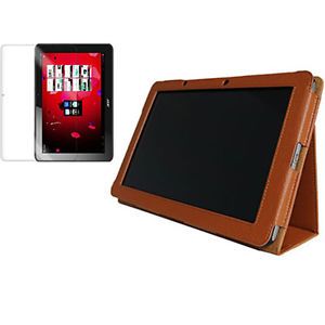 For Acer Iconia Tab A510 Brown Genuine Leather Case Cover Screen Guard