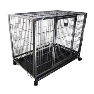 2 x 37" Heavy Duty Dog Crate Kennel Wheels Portable Pet Puppy Carrier Cage Metal