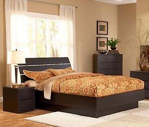 New Wood Espresso Queen Size Sized Platform Bed Frame with Headboard Ships Free