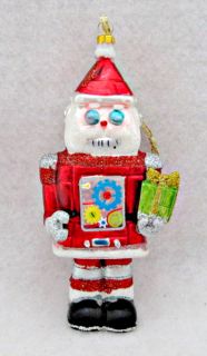 Santa Robot Glass Christmas Ornament techie Preppy Theme Decor