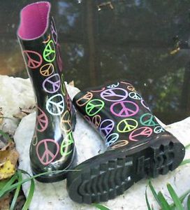 Girls Rampage Rain Boots Peace Sign Print Size 1