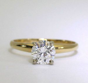Diamond Engagement Ring 14k Yellow Gold Round Solitaire 1 01ct H Color Gem Class