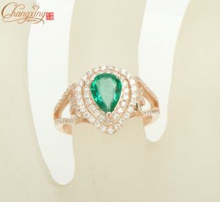 1 01ct Natural Emerald Pear Cut 6x8mm Solid 14k Rose Gold Diamond Ring