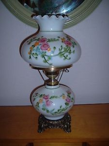 Vintage Hand Painted Roses Hurricane Gone with The Wind Hurricane Lamp
