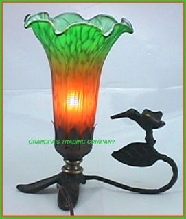 Hummingbird Lamp Light Colored Glass Shade Bronze Base