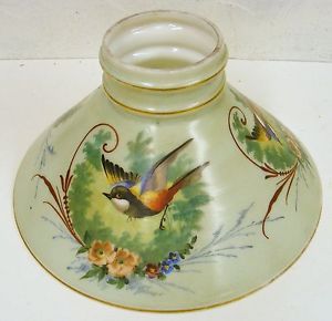 Antique Oil Lamp Shade Hand Painted Birds