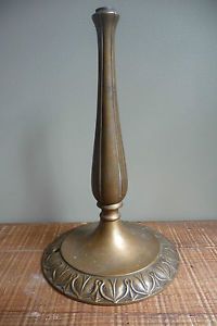 Antique Early 20thC Arts Crafts Leaf Bronze Lamp Base for Leaded Glass Shade