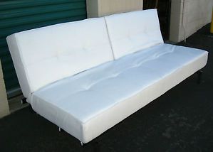 White Faux Leather Convertible Sofa Split Back Recliner Couch Bed Sleeper