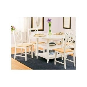 Vintage Danish Modern Drop Leaf Table W 4 Hideaway Folding Chairs On   180339900 Round Drop Leaf Table Chair Dining Furniture 5 Set Home  