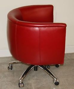Classic Leather Furniture Red Chrome Adjustable Swivel Desk Chair on Casters