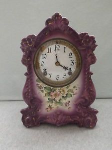 1800s Antique Ansonia Porcelain Clock Dial The Witch Mantle Shelf Purple Clock