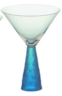 Artland Crystal 2 Stylish Hexagon Cut Blue Stem Cocktail Martini Glasses BNIB