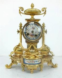 Antique Solid Bronze Mantle Clock RARE Blue Sevres Porcelain Ormolu Mantel Clock