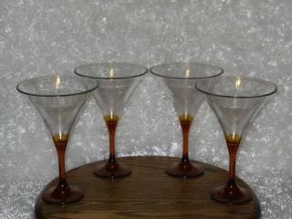 Tupperware Sheerly Elegant Acrylic Cocktail Martini Glasses Set Amber Stem