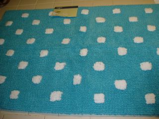 Turquoise Blue White Cotton Accent Bath Rug Mat