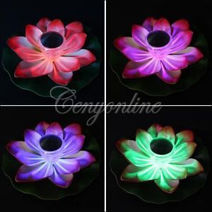 Solar Multi Color LED Lotus Flower Lamp Floating Pond Garden Pool Night Light