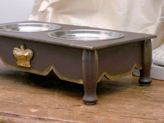 Shabby Cottage Chic 4" French Crown Brown Pet Feeder