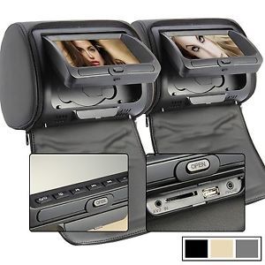 Black 2X 7" Car Pillow Headrest Monitor 2X 7" Car DVD Player Headphone Handle