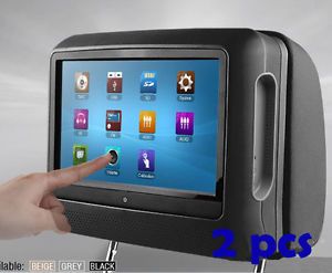 Gray 2X 9" HD Touch Screen Car Pillow Headrest DVD Player FM IR Games USB SD 