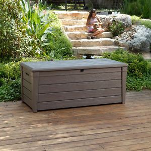 Keter Resin Brown Large Capacity Outdoor Storage Deck Box Patio Bench Yard Seat