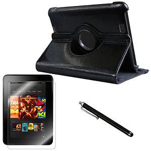 Kindle Fire HD 7" Black Snake Leather Case 2 Screen Protectors Stylus