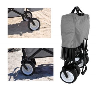 Outdoor Folding Wagon Canopy Garden Utility Travel Cart Large Beach Tires Gray