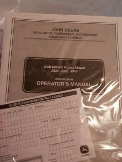 John Deere Walk Behind Rotary Mower JS20 JS30 JS40 Operator's Manual Mint
