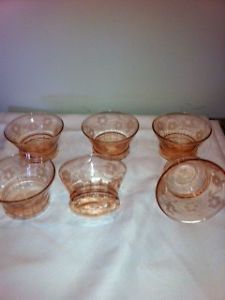 Set of Six Pink Depression Glass Dessert Bowls