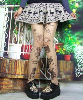Women Alice Butterfly Eyes Tattoo Pantyhose Stockings Tights Transparent Legging