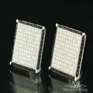 Flat Screen Square Shape Sterling Silver Earrings Black White Lab Diamond Studs