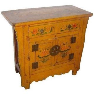 Oriental Furniture Antique Yellow Painted Cabinet