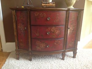 Butler Specialty Console Cabinet Foyer Accent Furniture Red Hand Painted Floral