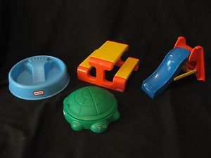 Vintage Little Tikes Dollhouse Lot Pool Turtle Sandbox Slide Picnic Table Toy