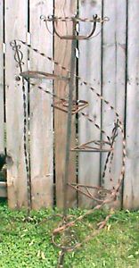 Vintage Spiral Staircase Plant Stand Black Wrought Iron 5 Step Basket