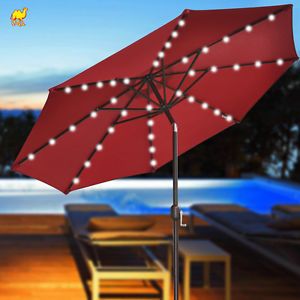 9'New Solar 40 LED Lights Patio Umbrella Garden Outdoor Sunshade Market