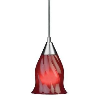 Brushed Nickel Mini Pendant Light Red Glass Bar Dining Room Kitchen New Hanging