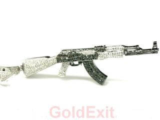 10K Yellow or White Gold Mens Black and White Diamonds AK 47 Gun Hip Hop Pendant