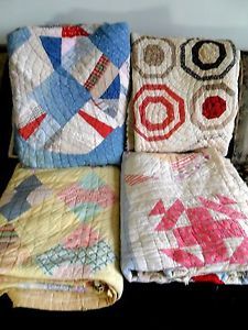Vintage Antique Handmade Quilt Lot 2 Four 4 Cutter Quilts Feed Sack Depressi