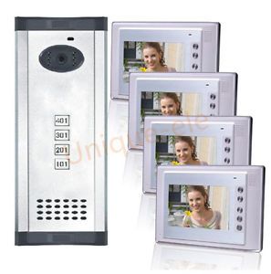 7" inches Color TFT LCD 4 Line Video Door Phone Doorbell Four Families