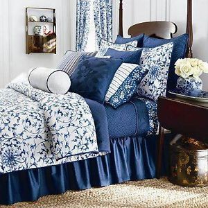 Ralph Lauren Chaps "Camellia" King Comforter Blue White Floral