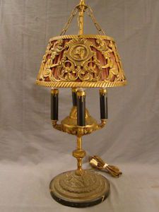 Antique Greek Ancient Roman Oil Style Brass Filigree Shade Figural Bust Lamp