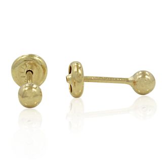 Gold Filled 18K Little Ball Earrings Baby Toddler Girl Safety Stud Security 3mm